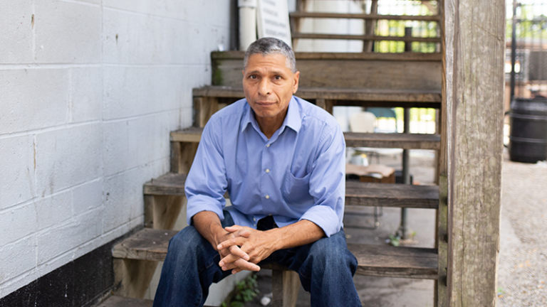 man on steps